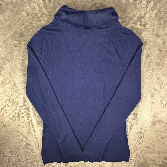 Vintage Caslon Navy Blue Ribbed Knit Turtleneck Sweater Size Large - Picture 2 of 5